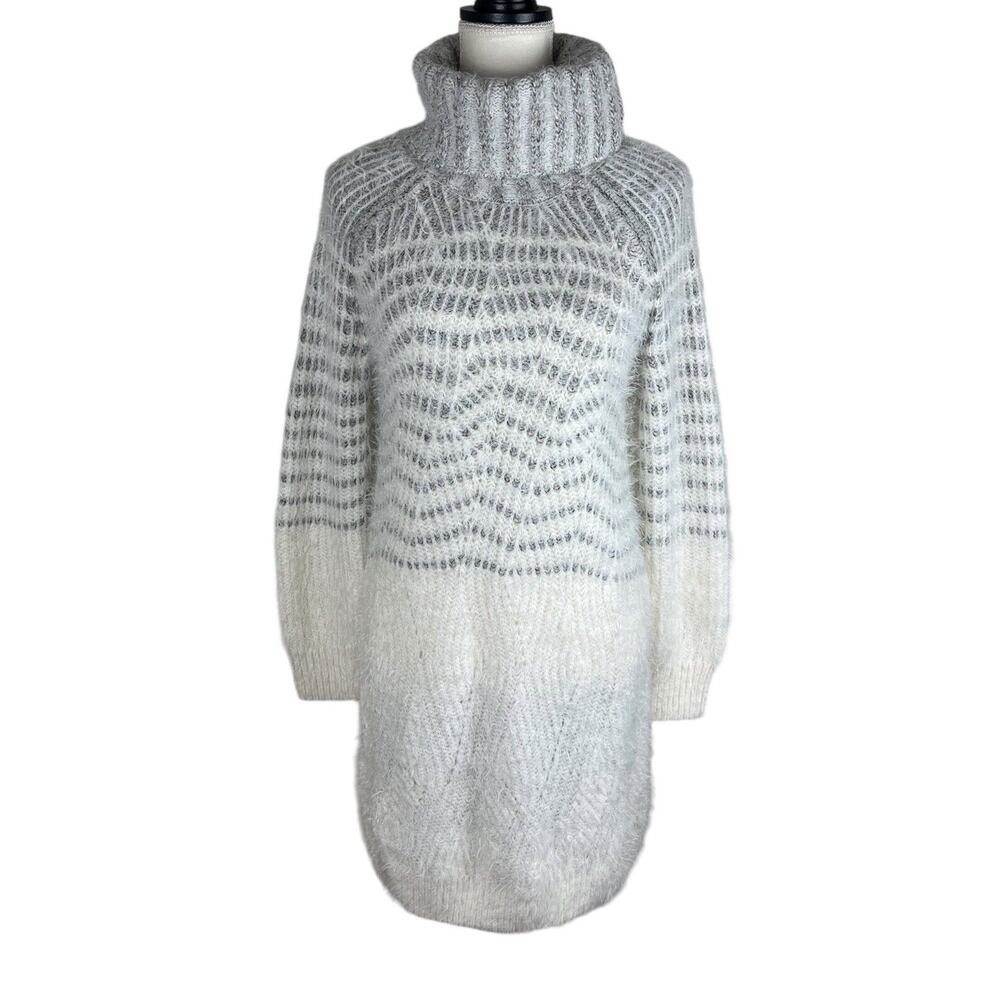 Anthropologie Cream Fuzzy Knit Dress